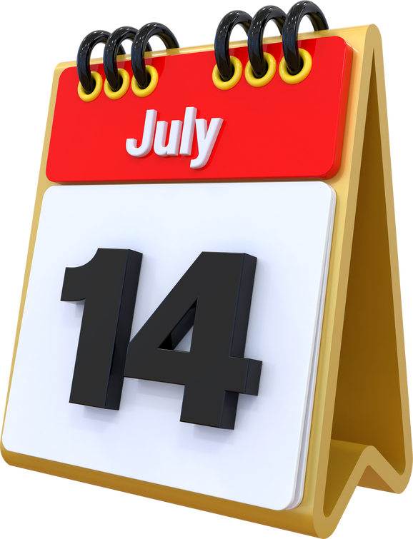 14 July Calendar 3D icon